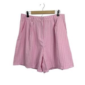 Glamerous Pink Stripe High Waist Seersucker Shorts Size 14